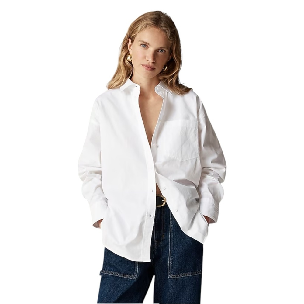 J Crew White Étienne Oversized Button Front Collared Shirt Womens Size S Oxford